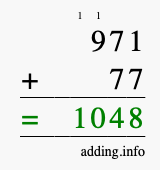Calculate 971 + 77 using long addition