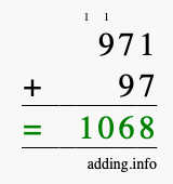 Calculate 971 + 97 using long addition
