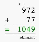 Calculate 972 + 77 using long addition