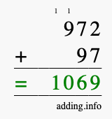 Calculate 972 + 97 using long addition