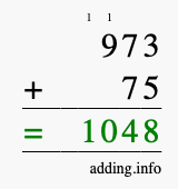 Calculate 973 + 75 using long addition