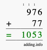 Calculate 976 + 77 using long addition