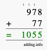 Calculate 978 + 77 using long addition