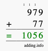 Calculate 979 + 77 using long addition