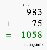 Calculate 983 + 75 using long addition