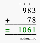 Calculate 983 + 78 using long addition