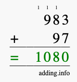 Calculate 983 + 97 using long addition