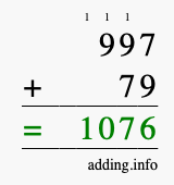 Calculate 997 plus 79 using long addition Calculate 997 + 79 using long addition