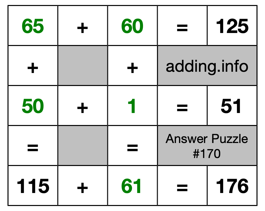 Solution to Addition Puzzle #170