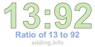 Ratio of 13 to 92 Ratio of 13 to 92