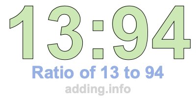 Ratio of 13 to 94 Ratio of 13 to 94