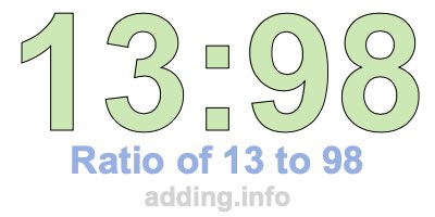 Ratio of 13 to 98 Ratio of 13 to 98
