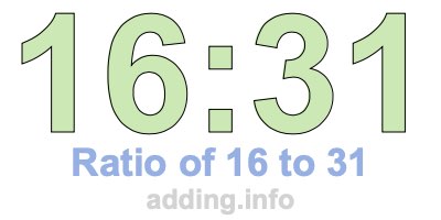 Ratio of 16 to 31 Ratio of 16 to 31