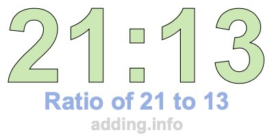 Ratio of 21 to 13 Ratio of 21 to 13