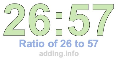 Ratio of 26 to 57 Ratio of 26 to 57