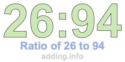 Ratio of 26 to 94 Ratio of 26 to 94