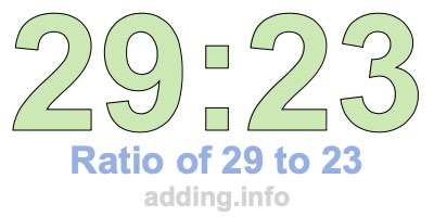 Ratio of 29 to 23 Ratio of 29 to 23
