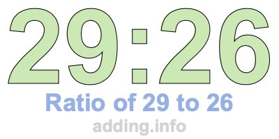 Ratio of 29 to 26 Ratio of 29 to 26
