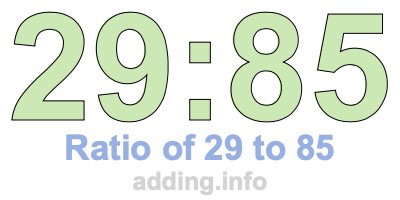 Ratio of 29 to 85 Ratio of 29 to 85