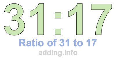Ratio of 31 to 17 Ratio of 31 to 17