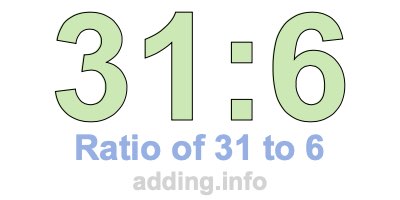 Ratio of 31 to 6 Ratio of 31 to 6