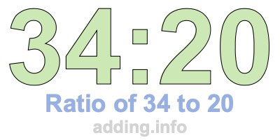 Ratio of 34 to 20 Ratio of 34 to 20