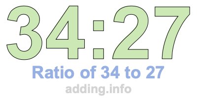 Ratio of 34 to 27 Ratio of 34 to 27