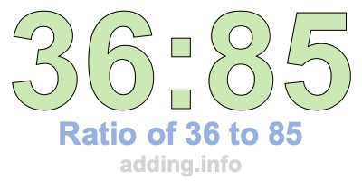 Ratio of 36 to 85 Ratio of 36 to 85