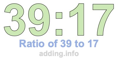 Ratio of 39 to 17 Ratio of 39 to 17