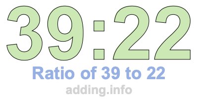 Ratio of 39 to 22 Ratio of 39 to 22