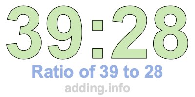 Ratio of 39 to 28 Ratio of 39 to 28