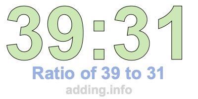 Ratio of 39 to 31 Ratio of 39 to 31