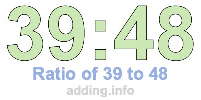 Ratio of 39 to 48 Ratio of 39 to 48