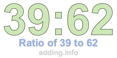 Ratio of 39 to 62 Ratio of 39 to 62