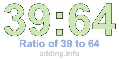 Ratio of 39 to 64 Ratio of 39 to 64