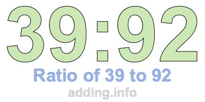 Ratio of 39 to 92 Ratio of 39 to 92