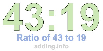 Ratio of 43 to 19 Ratio of 43 to 19