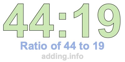 Ratio of 44 to 19 Ratio of 44 to 19