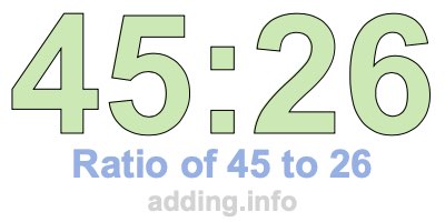 Ratio of 45 to 26 Ratio of 45 to 26