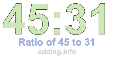 Ratio of 45 to 31 Ratio of 45 to 31