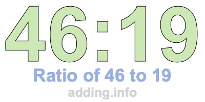 Ratio of 46 to 19 Ratio of 46 to 19