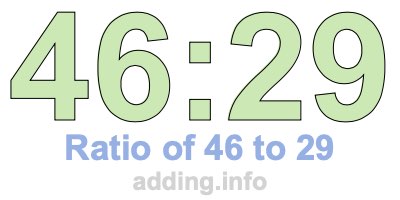 Ratio of 46 to 29 Ratio of 46 to 29
