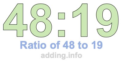 Ratio of 48 to 19 Ratio of 48 to 19