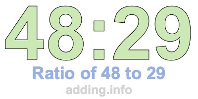 Ratio of 48 to 29 Ratio of 48 to 29