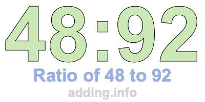 Ratio of 48 to 92 Ratio of 48 to 92