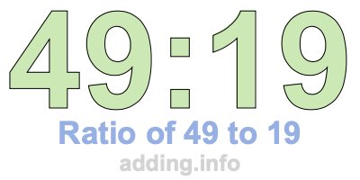 Ratio of 49 to 19 Ratio of 49 to 19