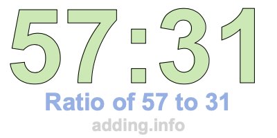 Ratio of 57 to 31 Ratio of 57 to 31