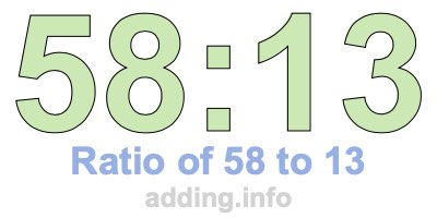 Ratio of 58 to 13 Ratio of 58 to 13