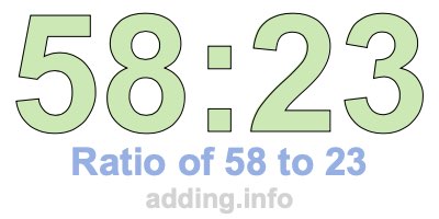 Ratio of 58 to 23 Ratio of 58 to 23