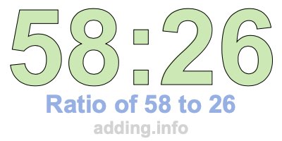 Ratio of 58 to 26 Ratio of 58 to 26